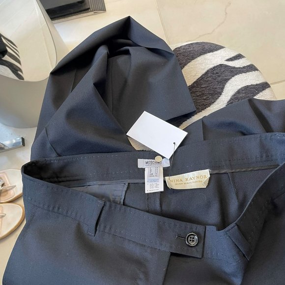 NINA RAYNOR Black Wool Blend Straight Leg Flat Front Dress Pant - Picture 9 of 12